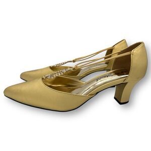 Easy Street Womens Alive 5 Satin Low Heel Pumps Gold Size 10M